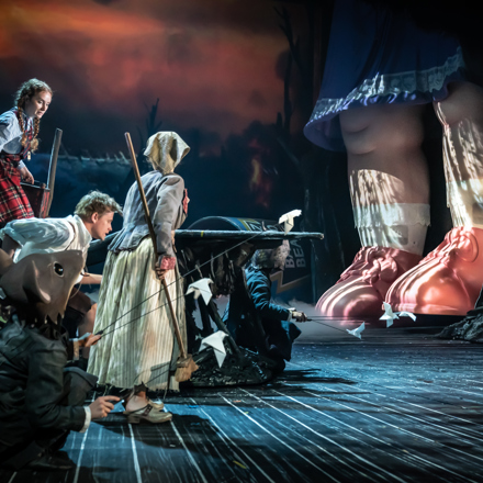 Into The Woods Lauren Conroy (Little Red Riding Hood), Barney Wilkinson (Jack), Audrey Brisson (Cinderella) Photo Marc Brenner