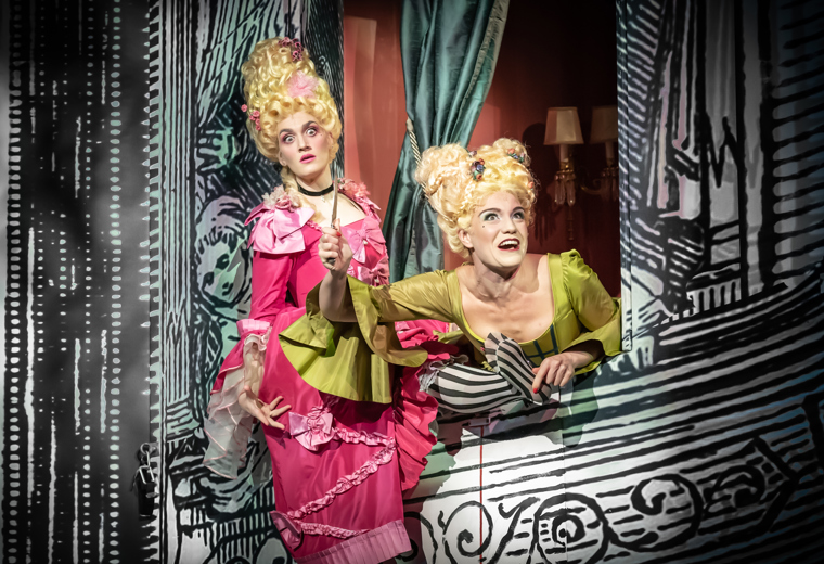 Into The Woods Jamie Birkett (Lucinda), Alexandra Waite Roberts (Cinderella's Step Mother) Photo Marc Brenner